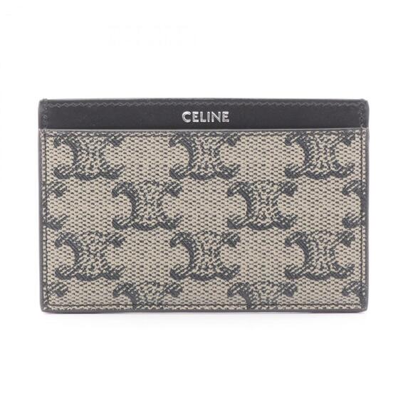 Celine Triomphe Card Case, Leather and PVC, Women's, Beige/Black - Picture 1 of 5